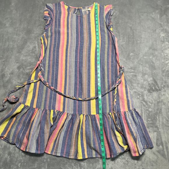 Marine Layer Laney Dress Womens Large Blue Stripe Linen Tencel Coastal Ruffle - Picture 8 of 9